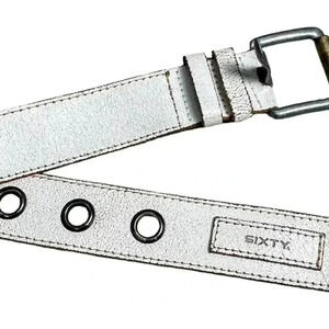 Sixty Unisex White Leather Belt with Grommet Detail Size 32